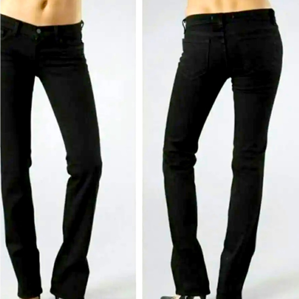 J Brand denim. Deep black. High rise slim straight jean.
